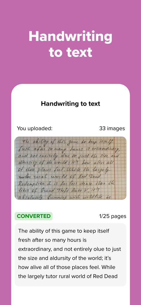 Uno schermo che mostra la funzione dell'app Nerdmask che converte gli appunti scritti a mano in testo digitale