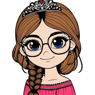 a girl with one braid and glasses who is a princess realistic