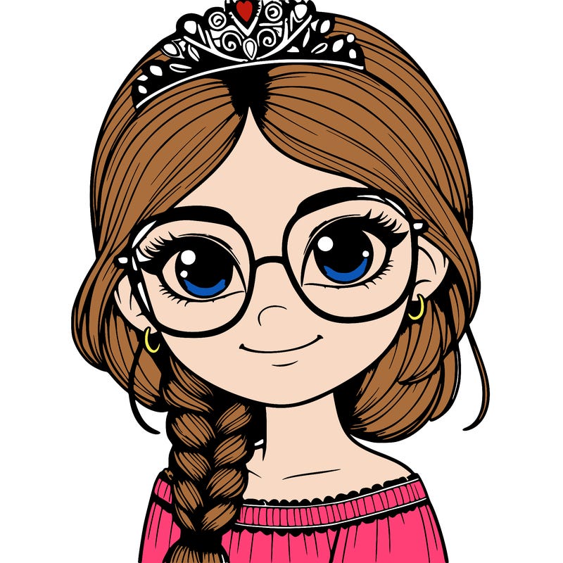 a girl with one braid and glasses who is a princess realistic