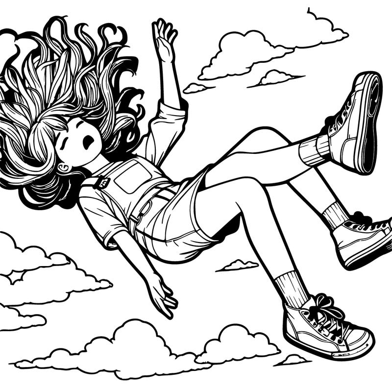 realistic girl falling down from the sky