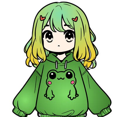 girl wearing frogging sweatshirt