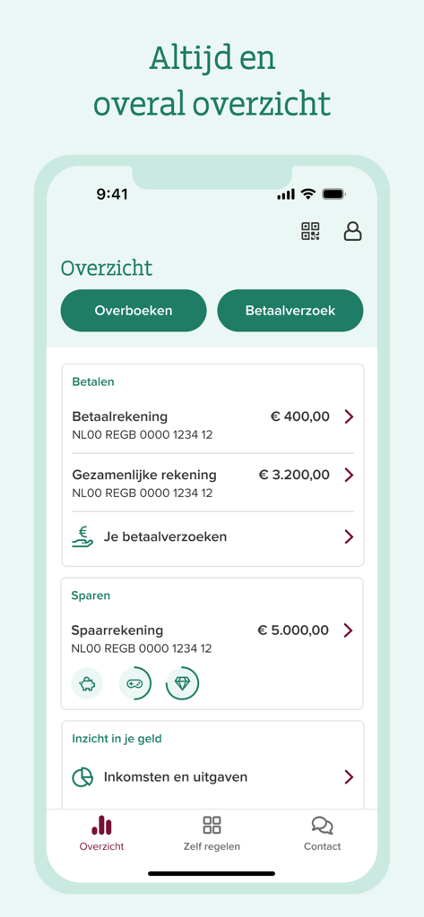RegioBank - RegioBank mobile app dashboard showing bank account balances and savings overview