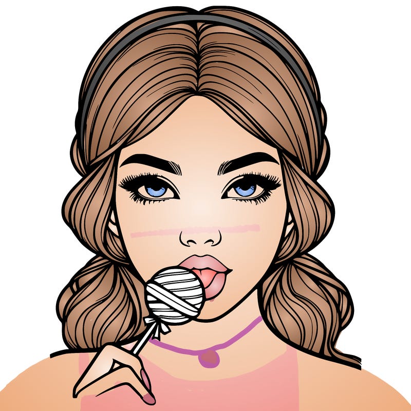 face of a realistic girl eating a lollipop