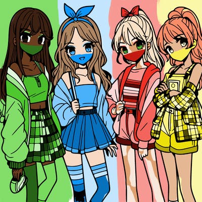teen manga girls group of 4