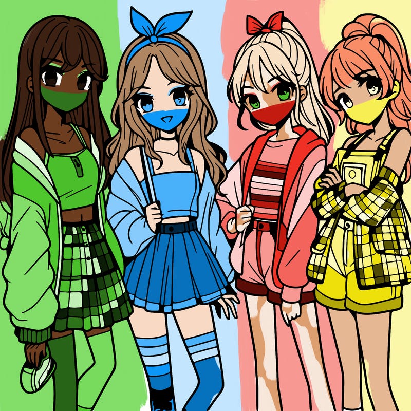 teen manga girls group of 4