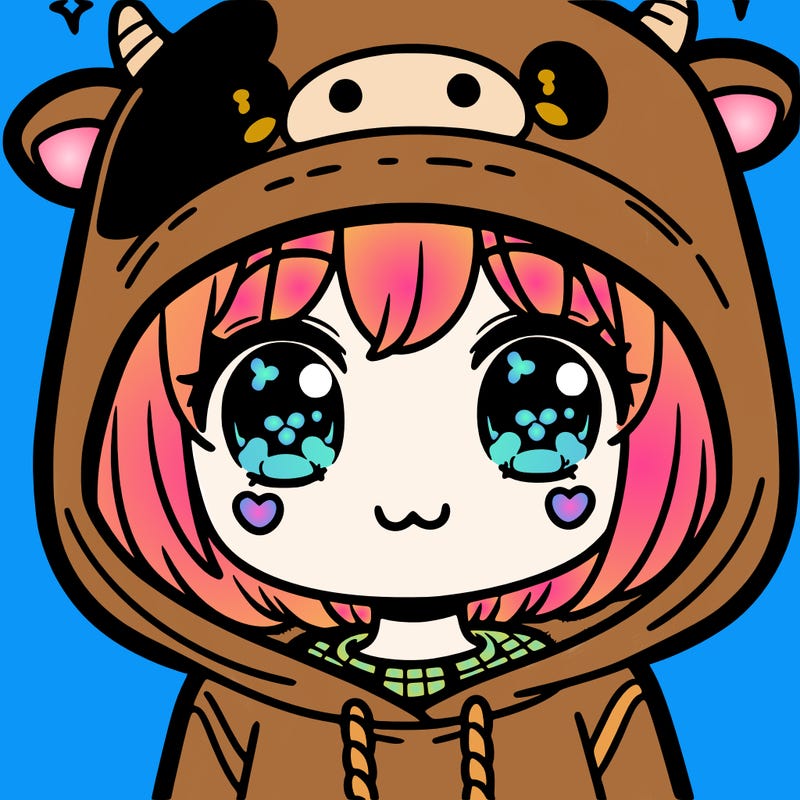 kawaii girl with cow hoodie