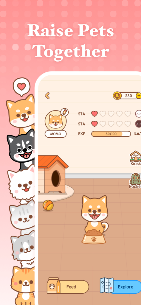 Love Days Counter - Love Home - Screenshot of the Love Home app showing the virtual pet feature where couples can raise a cute dog together