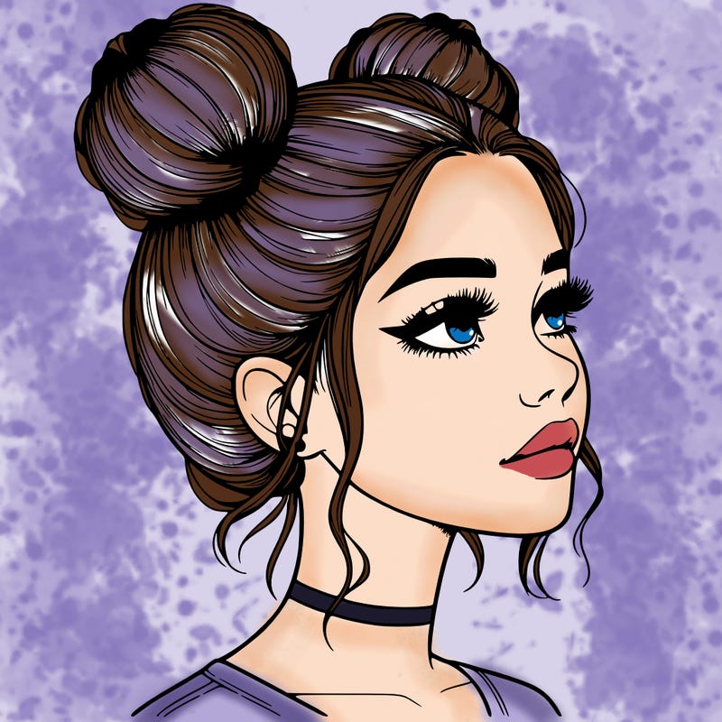 realistic girl with buns on the top of her head