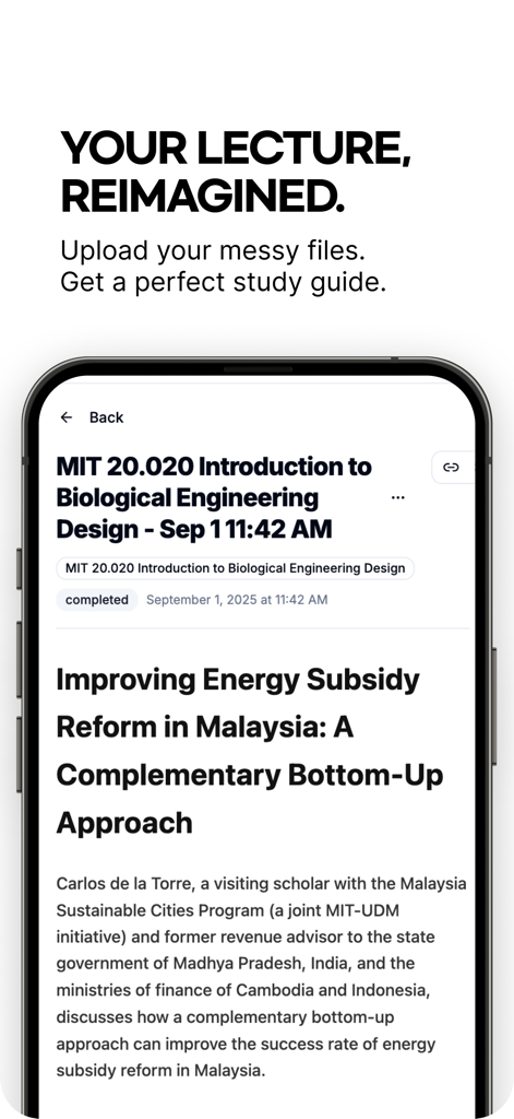 GPAI: AI Homework Solver - GPAI app screen showing an AI generated study guide from a university lecture.