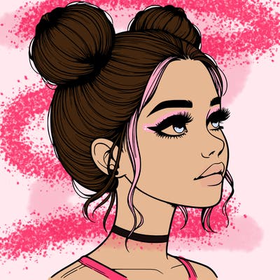realistic girl with buns on the top of her head