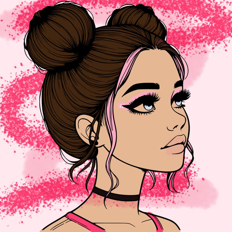 realistic girl with buns on the top of her head