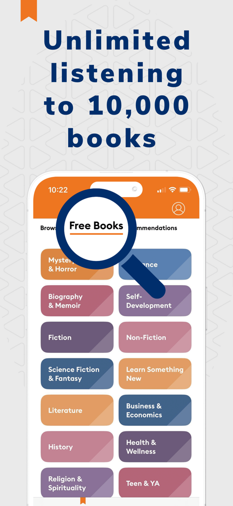 Audiobooks.com: Get audiobooks - A selection of free audiobook genres in the app including Self-Development and Fiction