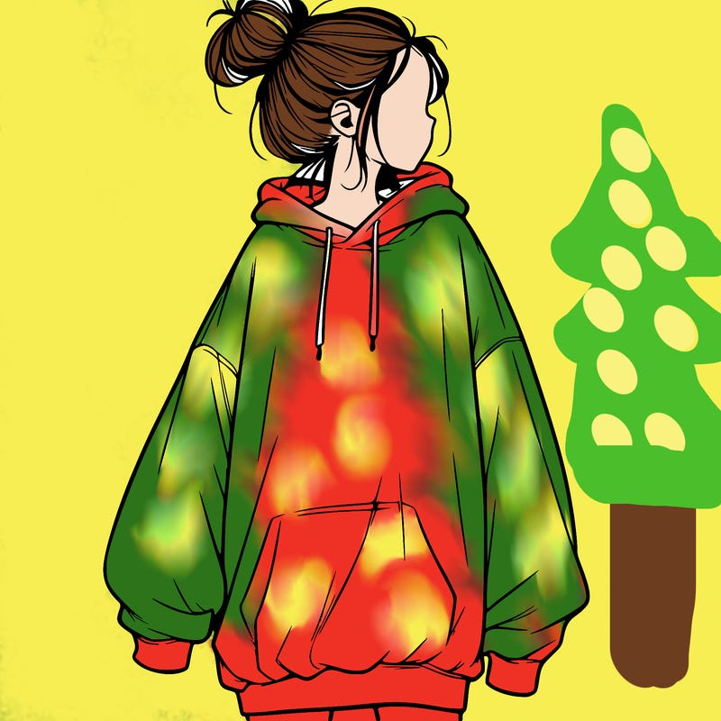 realistic girl with a oversized sweatshirt on and a bun