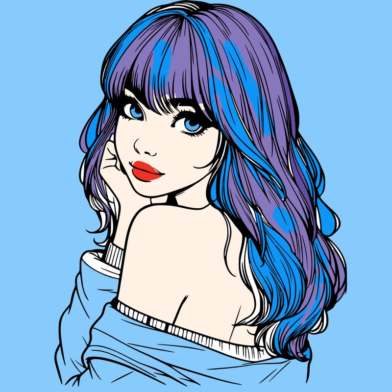 realistic girl with bangs looking over her shoulder