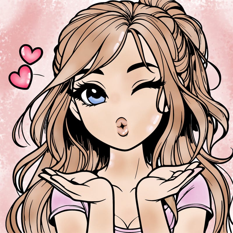 realistic girl winking and blowing a kiss while making heart hands