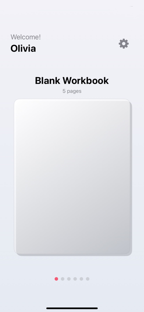 KidsFun Coloring Books - KidsFunお絵かき帳アプリのウェルカム画面。オリビアのユーザープロフィールと空のワークブック選択が表示されています。