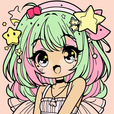 cute anime girl with star accessories