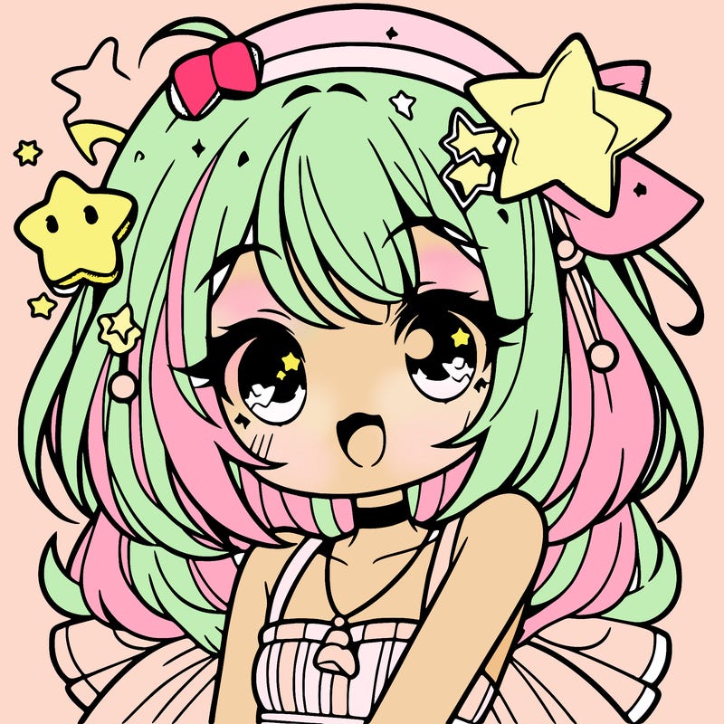 cute anime girl with star accessories