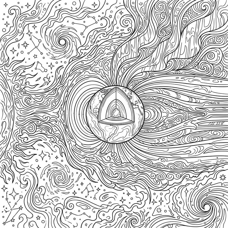 Dive into the breathtaking world of geomagnetic storms with this captivating coloring page. Featuring Earth's magnetic field interacting with solar wind, it offers an engaging and educational creative experience.