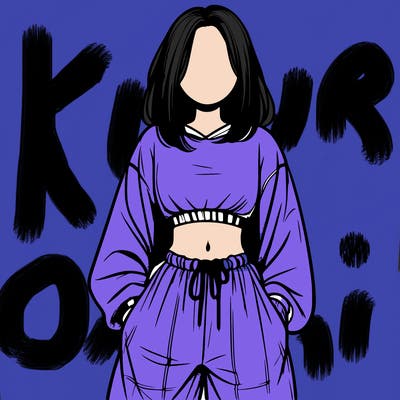 realistic girl faceless with baggy pants and a crop top