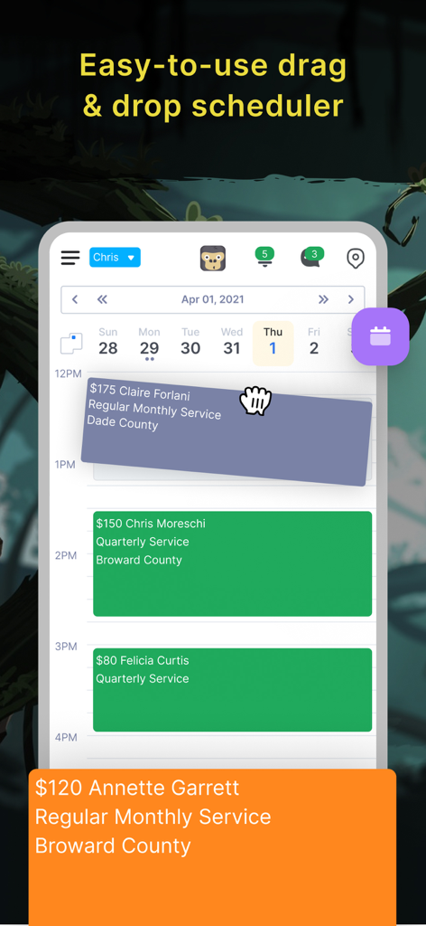 GorillaDesk - GorillaDesk mobile app interface showing a drag and drop scheduler for field service appointments