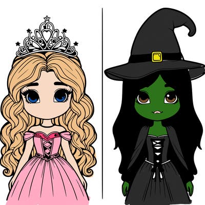 two realistic girls one princess one witch