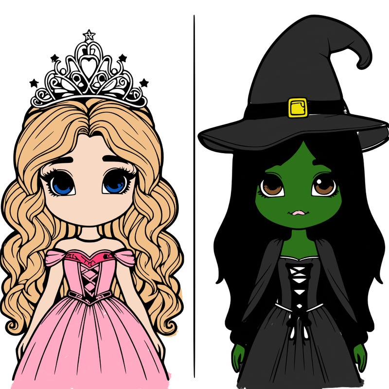 two realistic girls one princess one witch