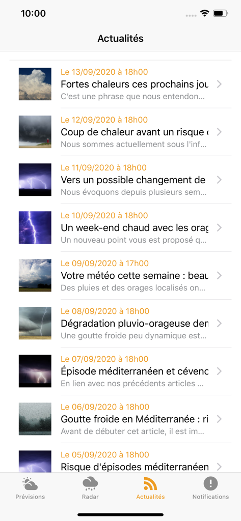 Météo Languedoc - Une liste de nouvelles météorologiques localisées et de mises à jour régionales dans l'application mobile Météo Languedoc.