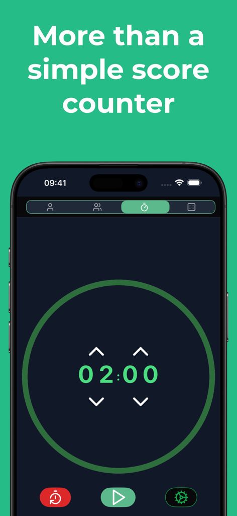 Score keeper - Scory - Game timer interface in the Scory score keeper app
