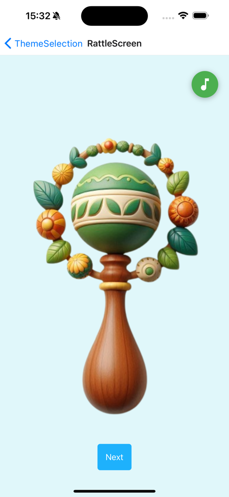 Rattle Clatter - A nature themed digital baby rattle on the screen of the Rattle Clatter app