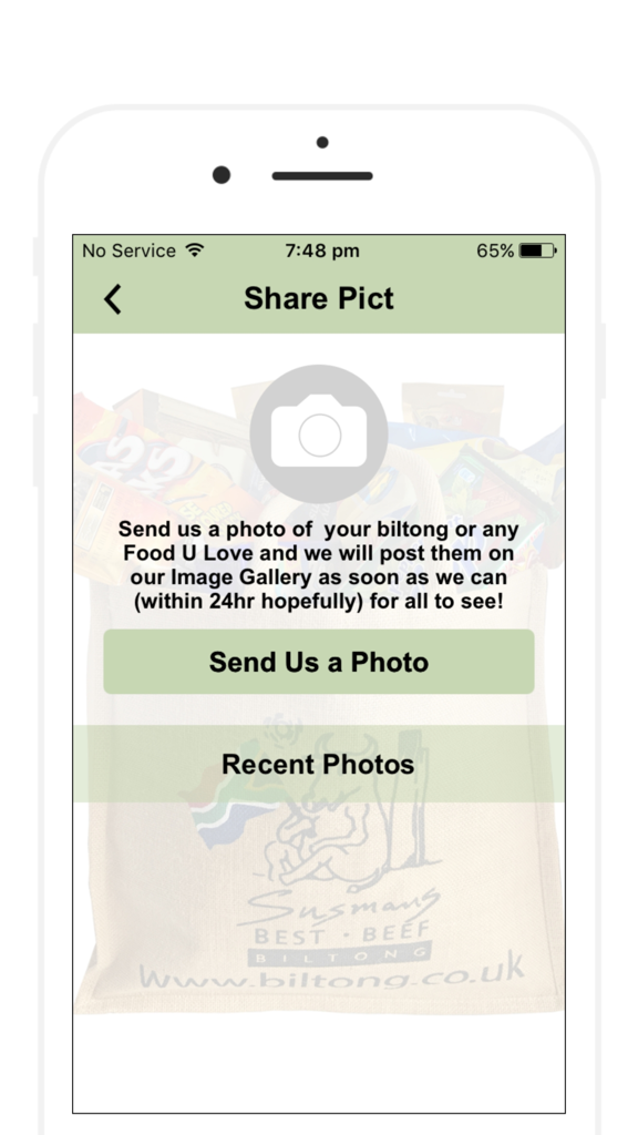 Biltong - Photo sharing screen of the Biltong app by Susmans Best Beef Biltong