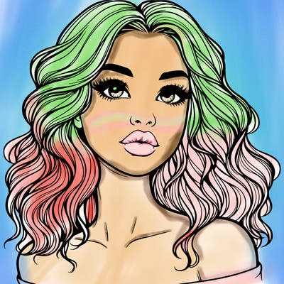 realistic girl with wavy hair and lips