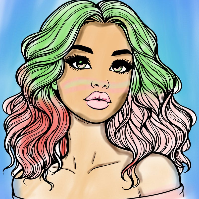 realistic girl with wavy hair and lips