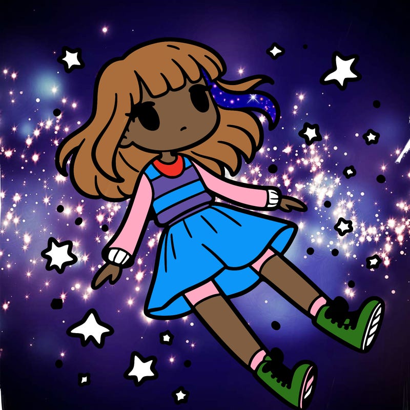 girl floating through space