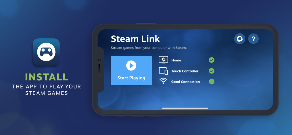 Steam Link App-Oberfläche auf einem Mobiltelefon, die den Bildschirm 'Jetzt spielen' anzeigt