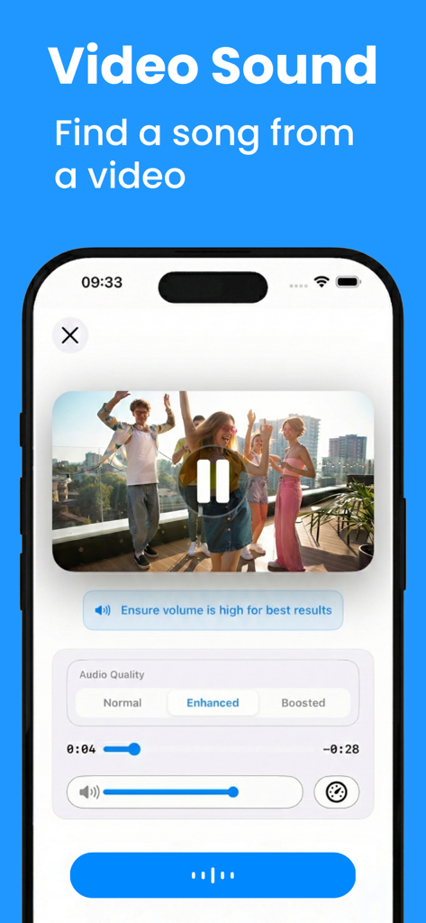 Interface of the Song Finder app showing the feature to identify music directly from a video clip.