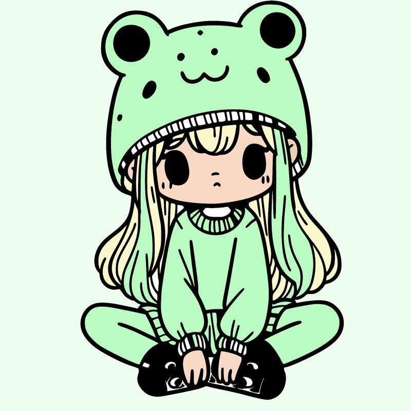 a girl wearing a frog hat and some frog socks