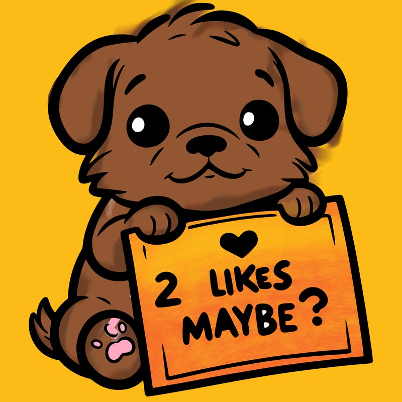 a puppy holding a sign that says 2 likes maybe?