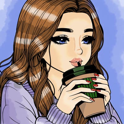 realistic girl drinking coffee