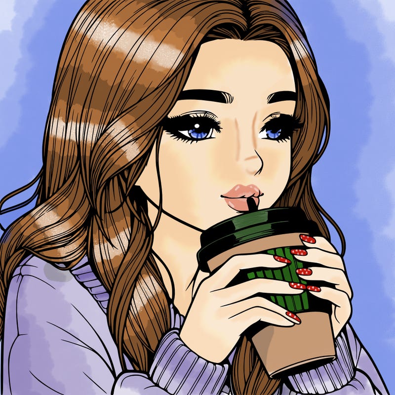 realistic girl drinking coffee