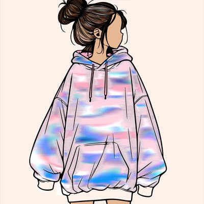 realistic girl with a oversized sweatshirt on and a bun