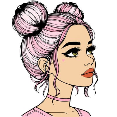 realistic girl with buns on the top of her head