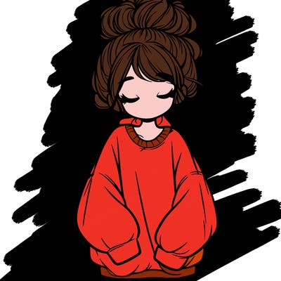 girl with baggy sweatshirt and messy bun