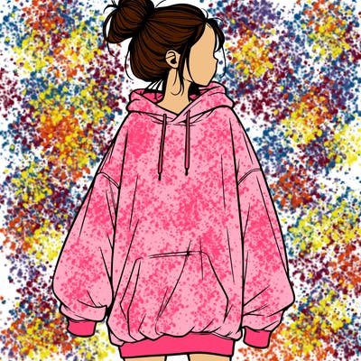 realistic girl with a oversized sweatshirt on and a bun