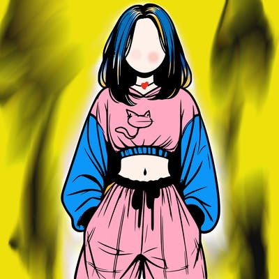 realistic girl faceless with baggy pants and a crop top