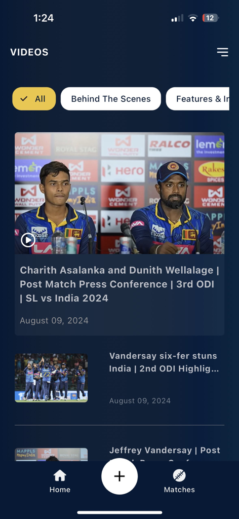 Sri Lanka Cricket Live - 경기 후 기자 회견 및 하이라이트가 포함된 스리랑카 크리켓 라이브 앱의 동영상 섹션