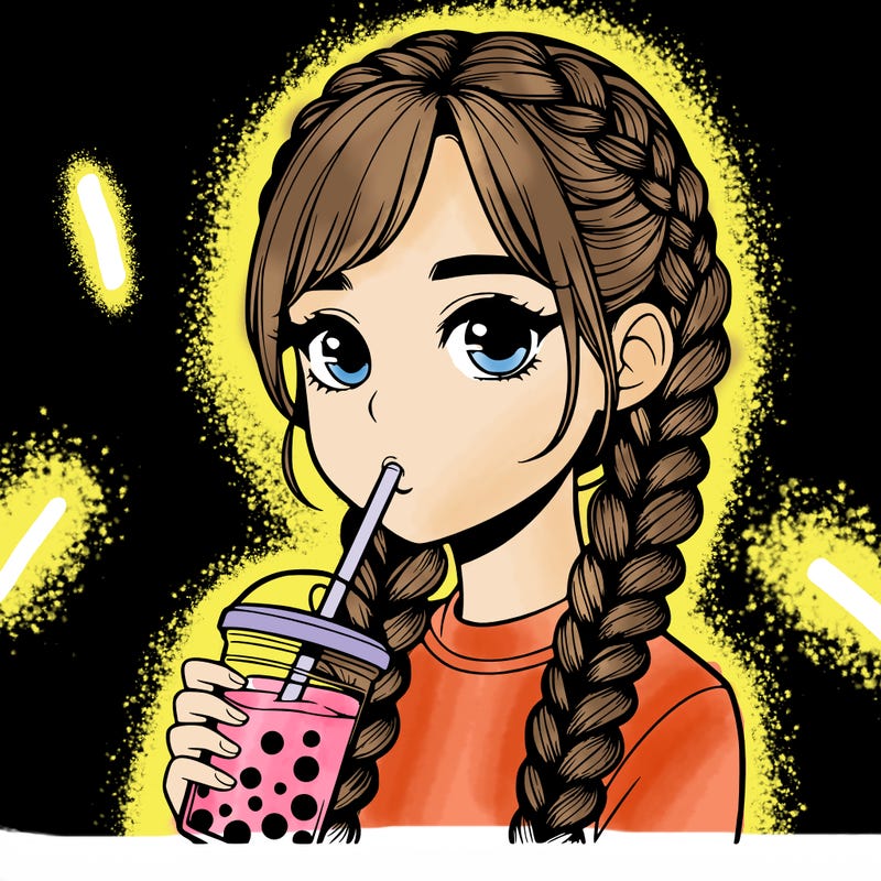 realistic girl with braided hair drinking boba