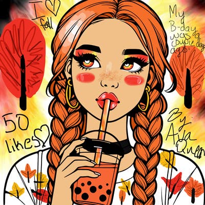 realistic girl with braided hair drinking boba