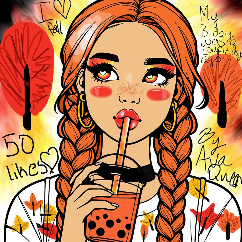 realistic girl with braided hair drinking boba