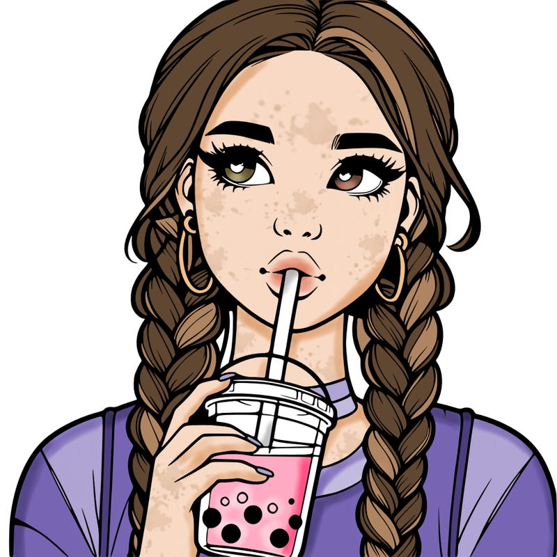 realistic girl with braided hair drinking boba